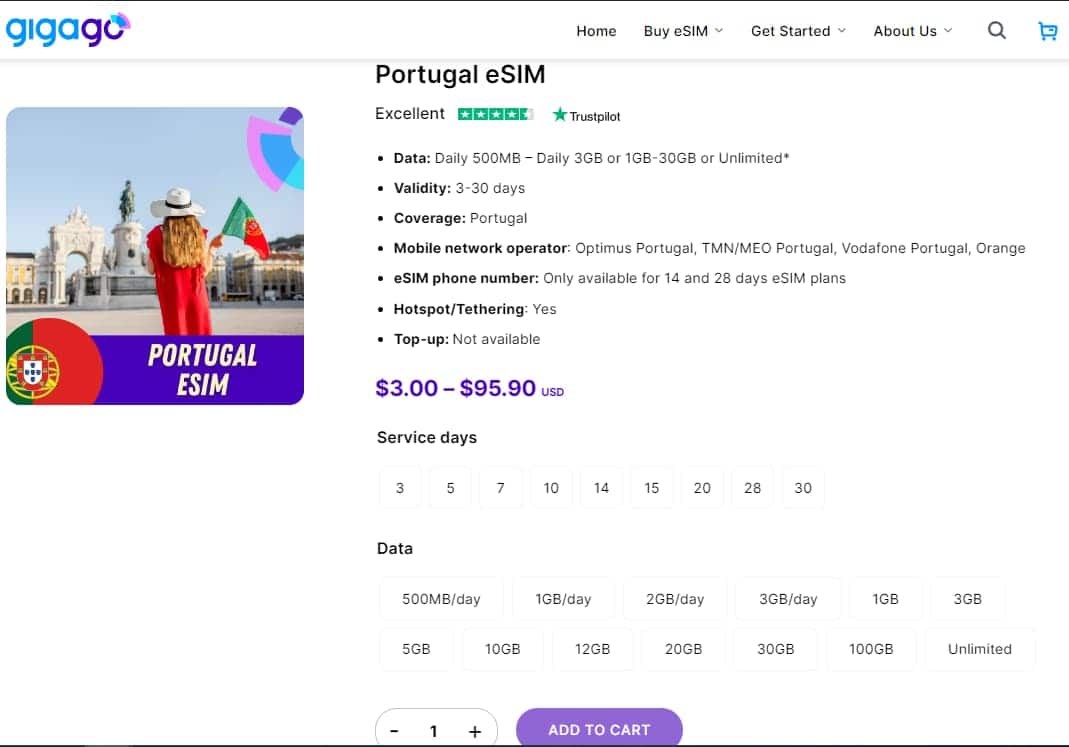 Portugal eSIM by Gigago