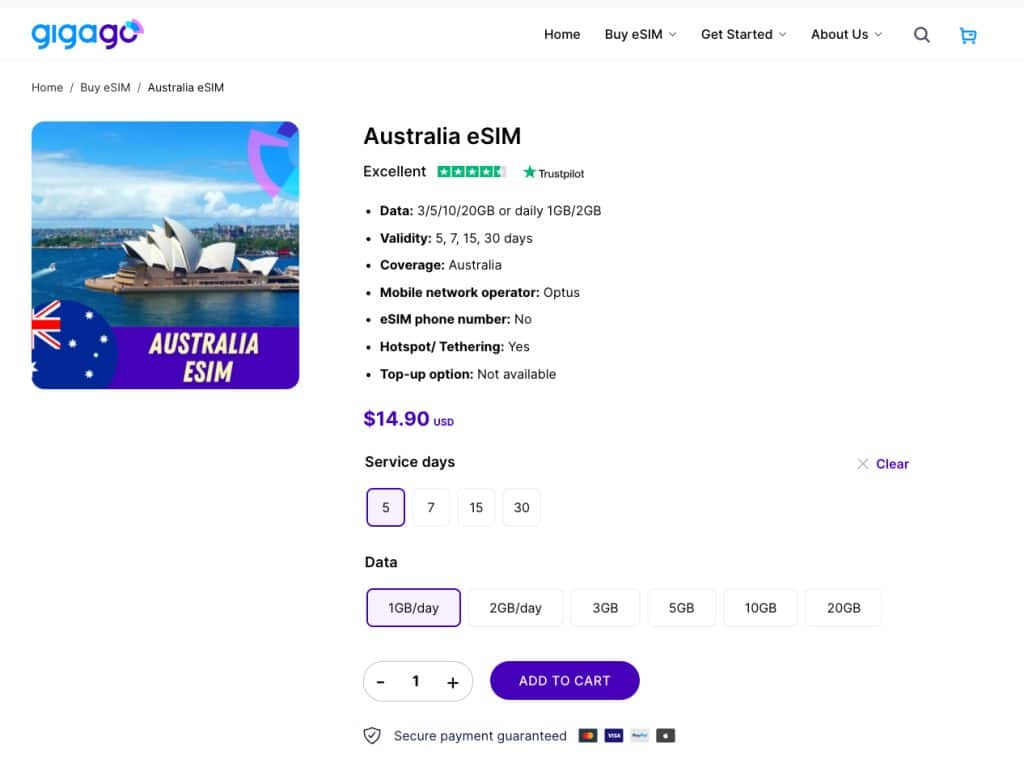 australia esim gigago