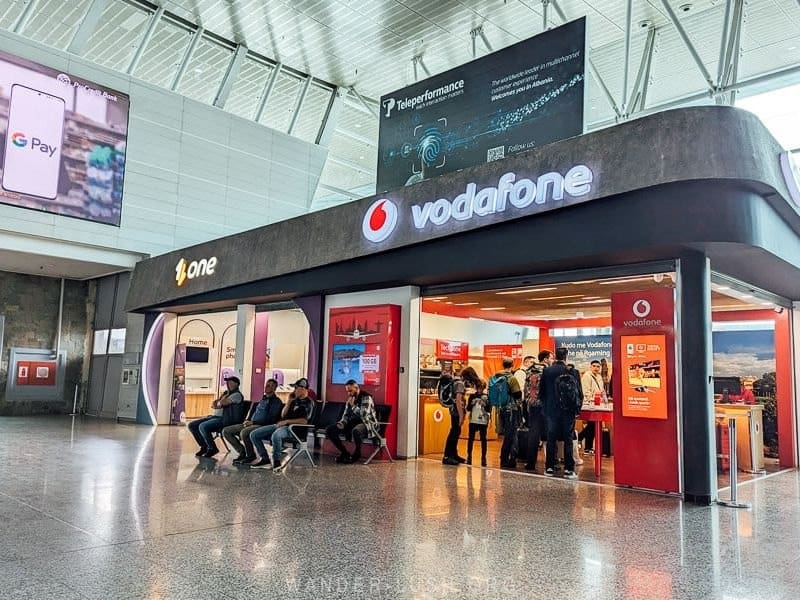 One and Vodafone kiosks at Tirana international airport