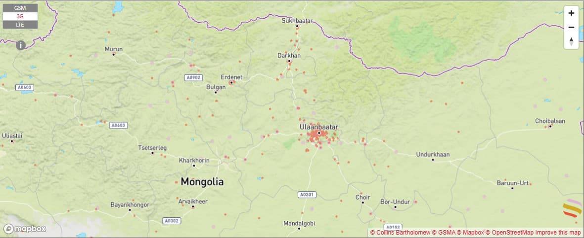 Skytel coverage map in Mongolia 