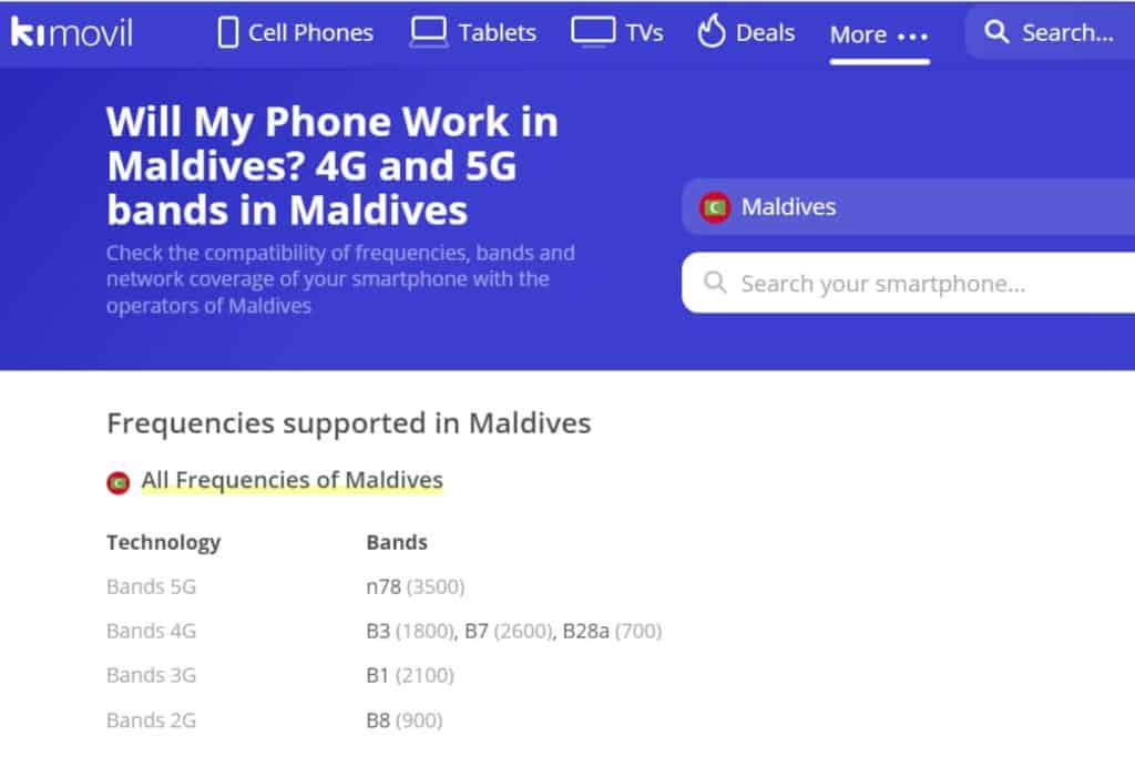 Use cell phone in Maldives