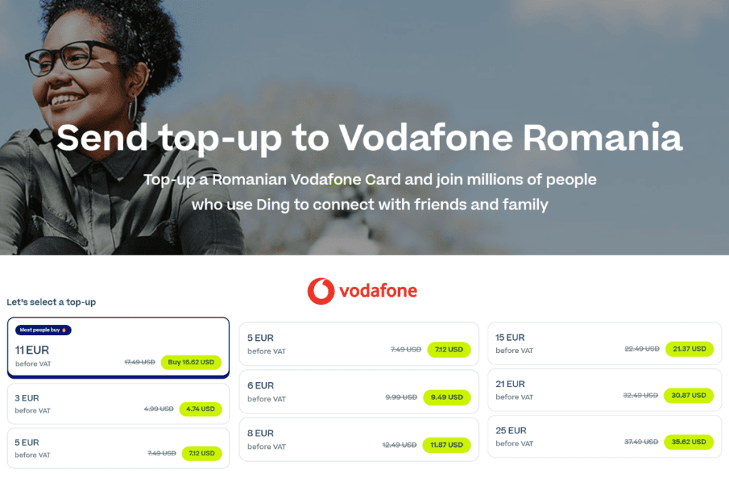 Vodafone officially cooperates with Ding to help travelers easily top-up prepaid SIM cards.