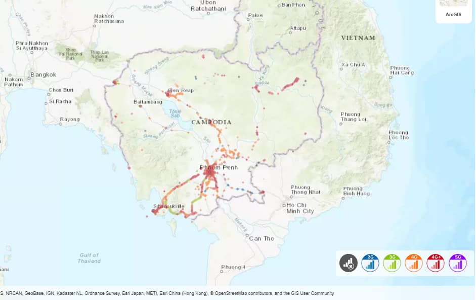 Cellcard coverage map in Cambodia