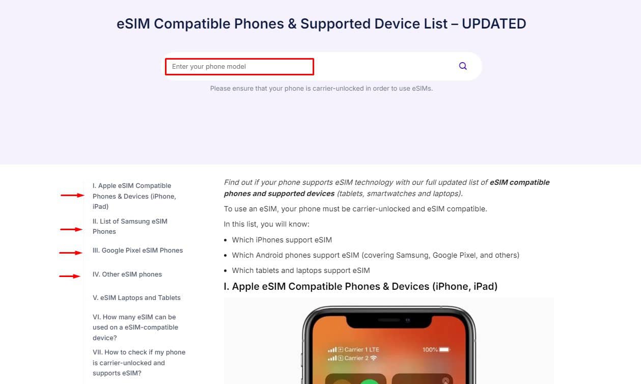 Check eSIM compatibility with phones - eSIM not working