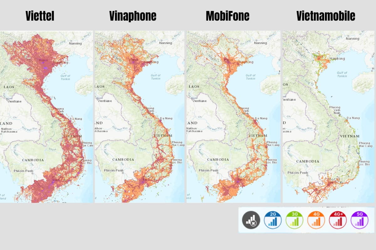 Coverage maps of Vietnamese mobile operators