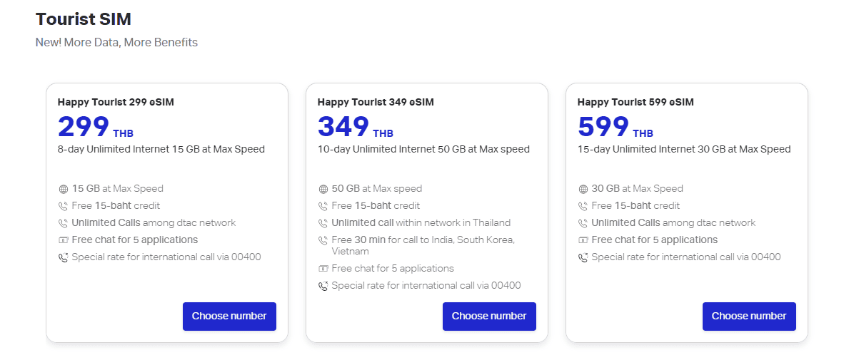 DTAc Thailand eSIM with calling minutes