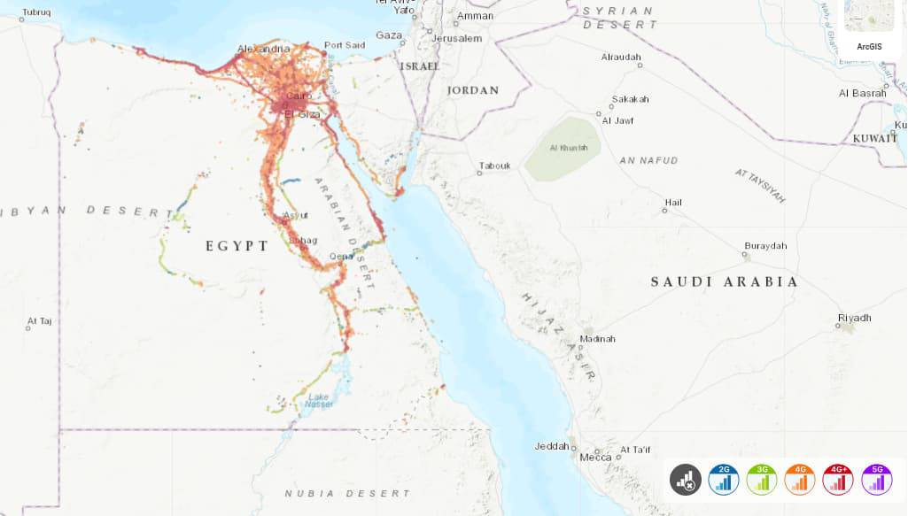 Etisalat Coverage map in Egypt (Source: nperf)