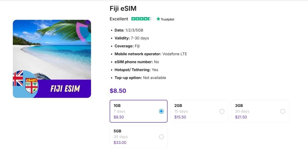 Gigago offer Fiji eSIM plans with competitive prices