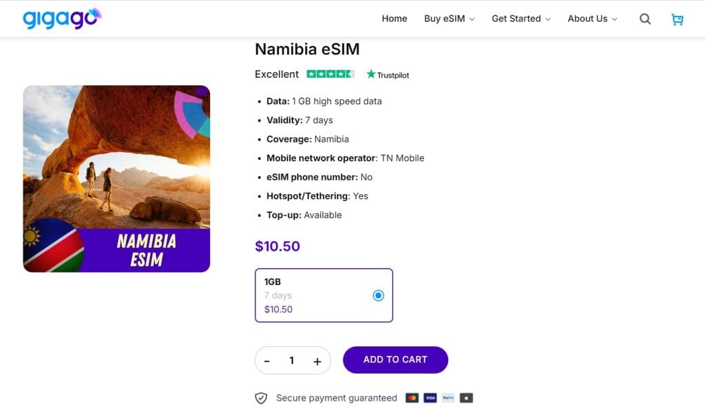 Namibia Gigago eSIM plans