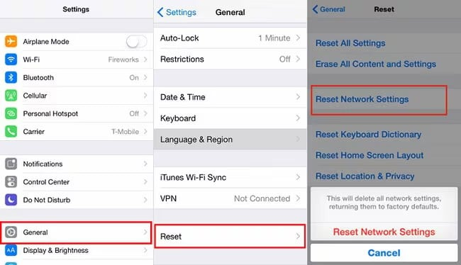 Reset network settings on iPhone