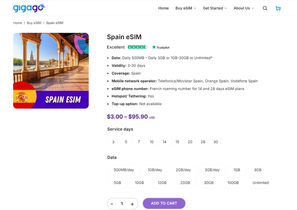 Spain eSIM by Gigago