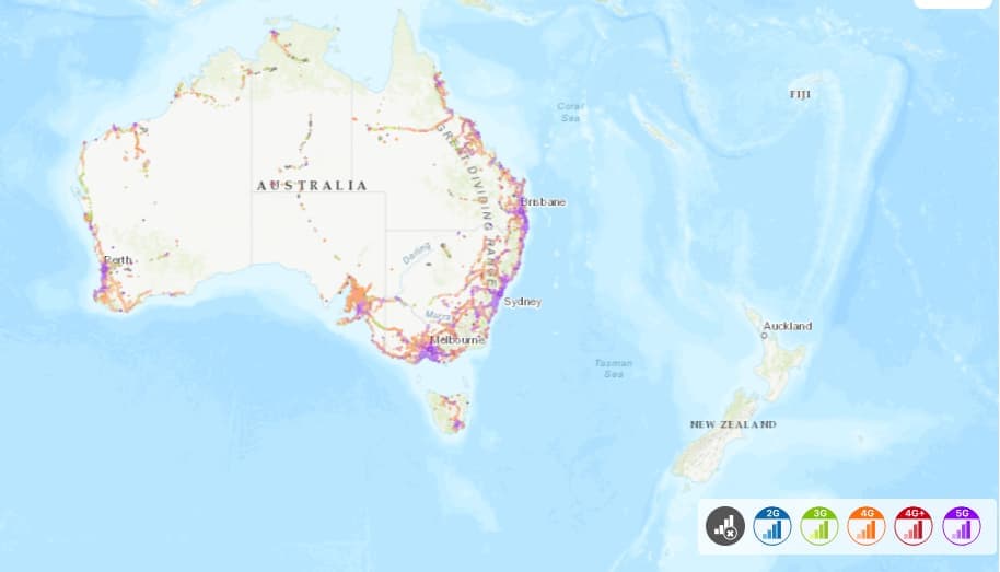 Telstra SIM card & eSIM coverage map in Australia (Source: nPerf)