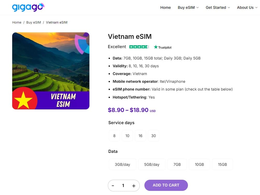 Gigago Vietnam eSIM for tourists as alternative to physical SIM 