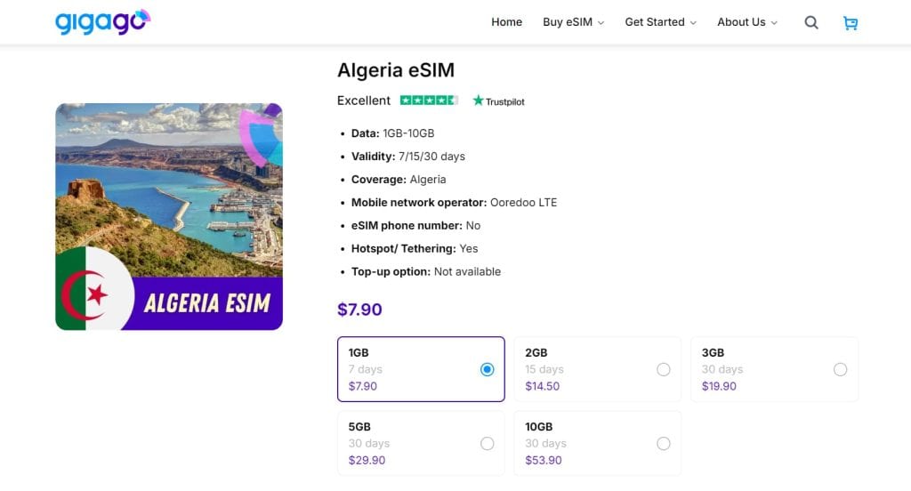 Gigago Algeria eSIM packages