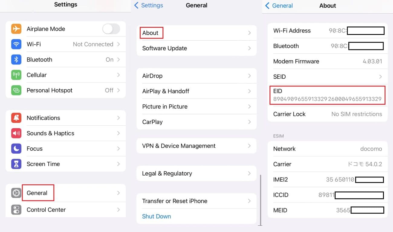 Check support eSIM on Galaxy A54 by check phone EID