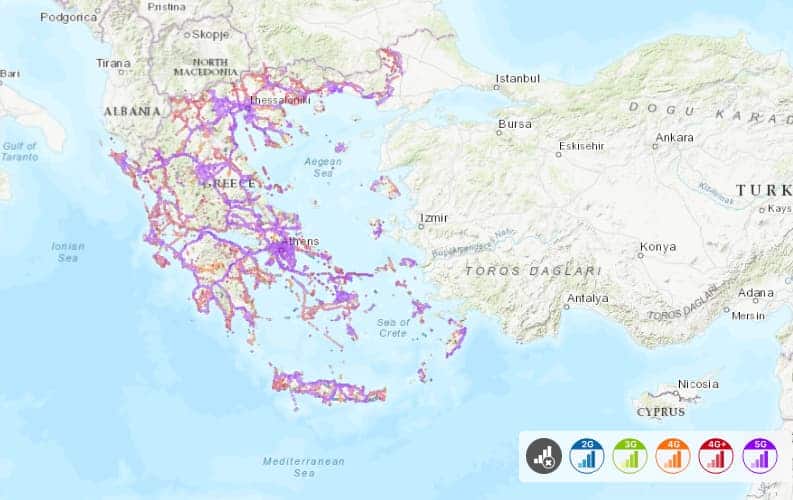 Cosmote coverage map in Greece (Source: nPerf)