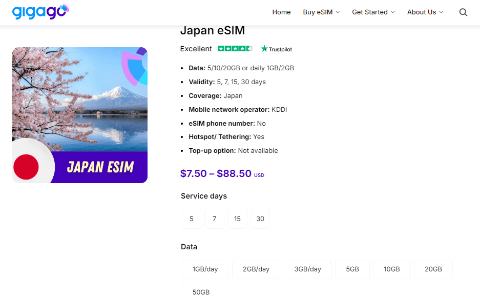 eSIM Japan Gigago - alternative to SIM card