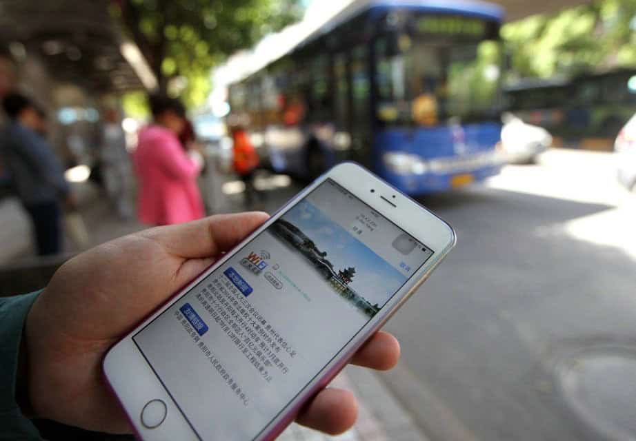 A traveler searching for free WiFi in China