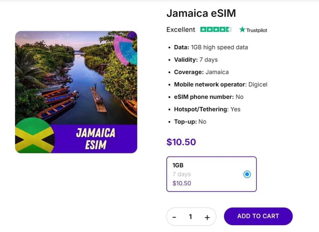 Jamaica eSIM plans of Gigago