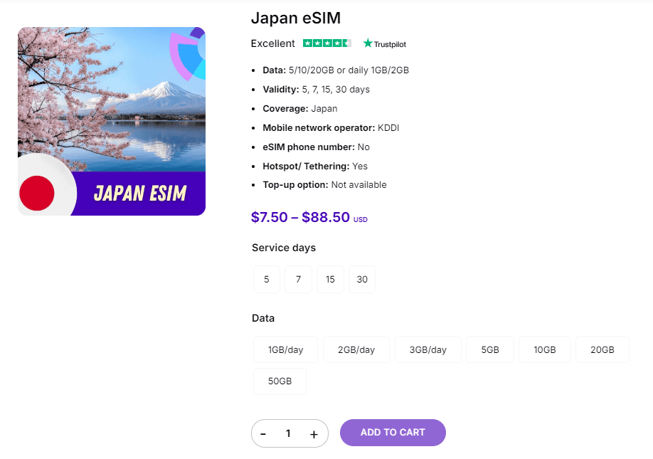 Japan eSIM from Gigago