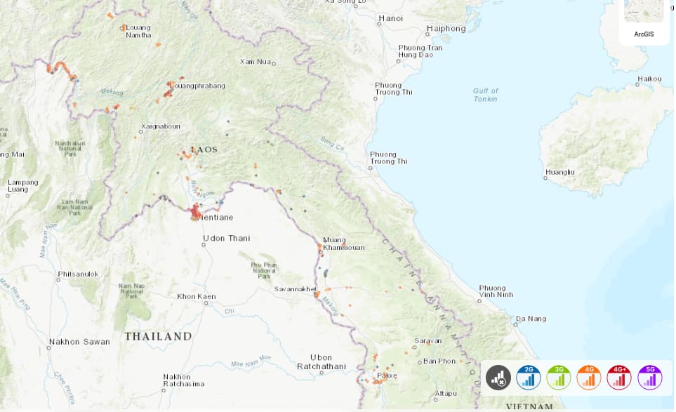 Lao ETL coverage map in Laos (Source: nPerf) 