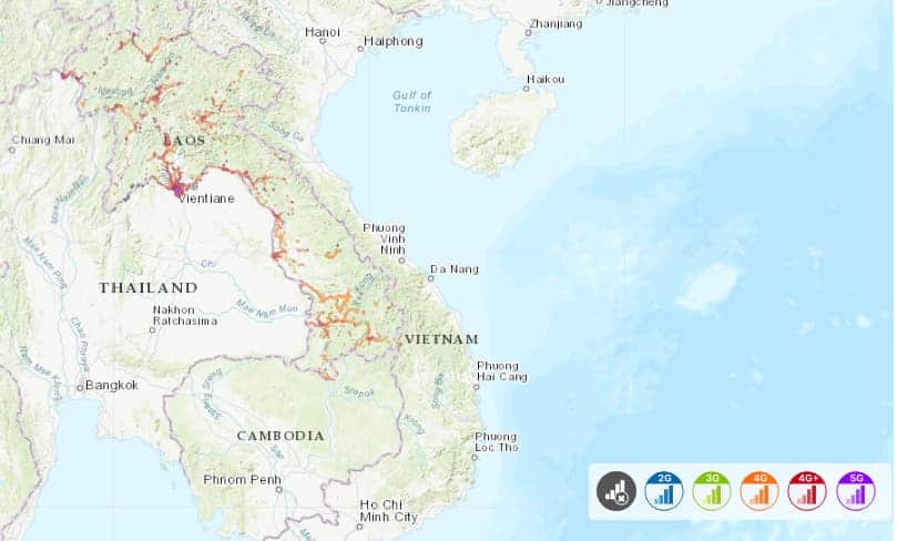 Lao Telecom Coverage map. Source: nperf.com