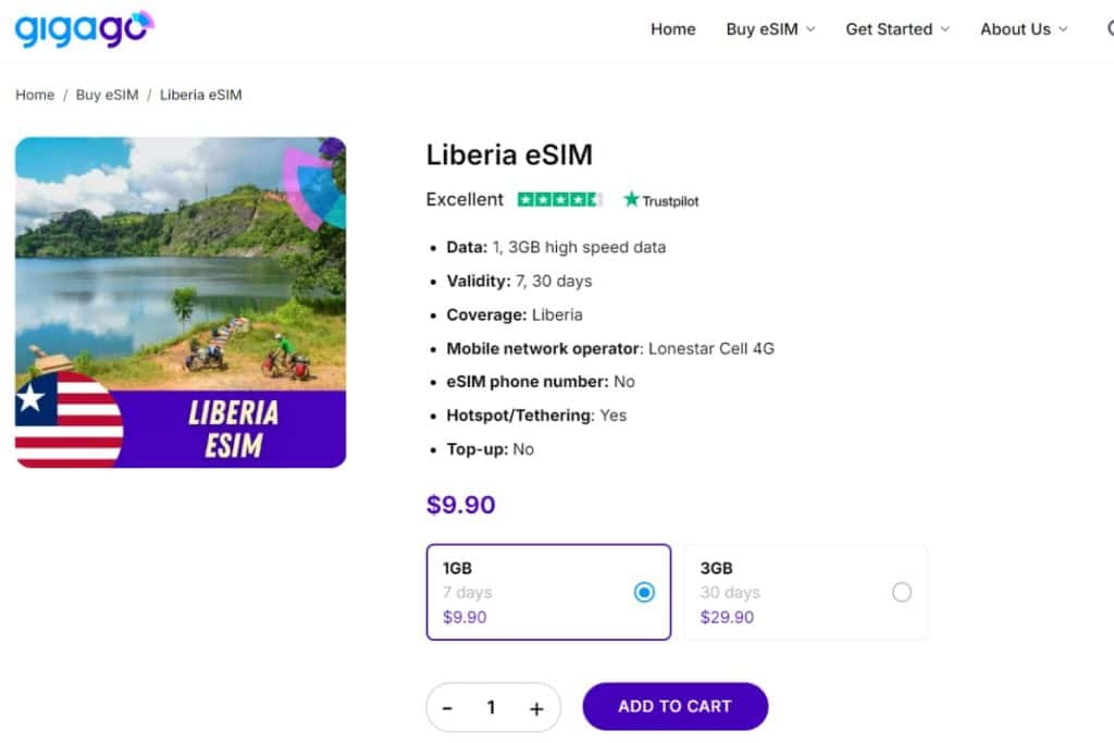 Gigago eSIM plans for Liberia