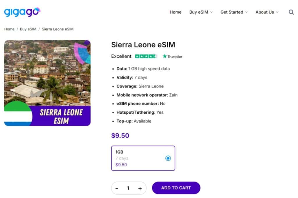 Gigago eSIM plans for Sierra Leone