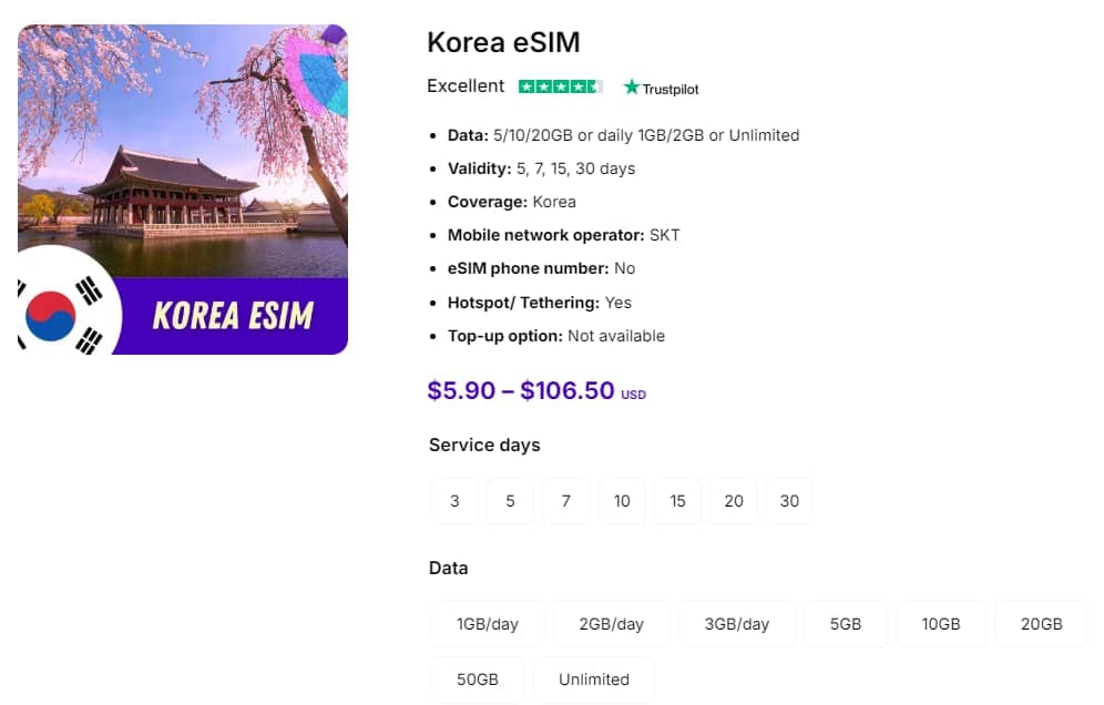 South Korea eSIM by Gigago