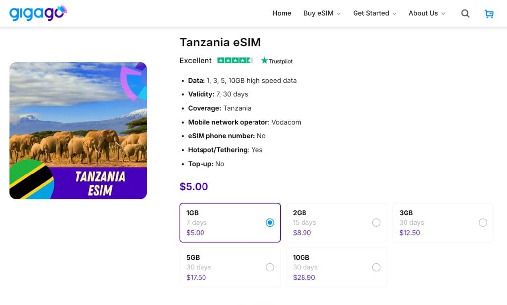 Tanzania Gigago eSIM plans