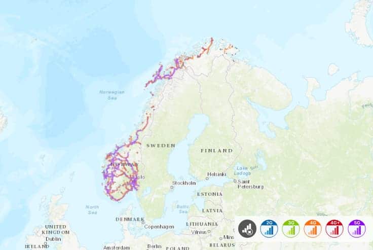 Telia coverage map in Norway (Source: nPerf)