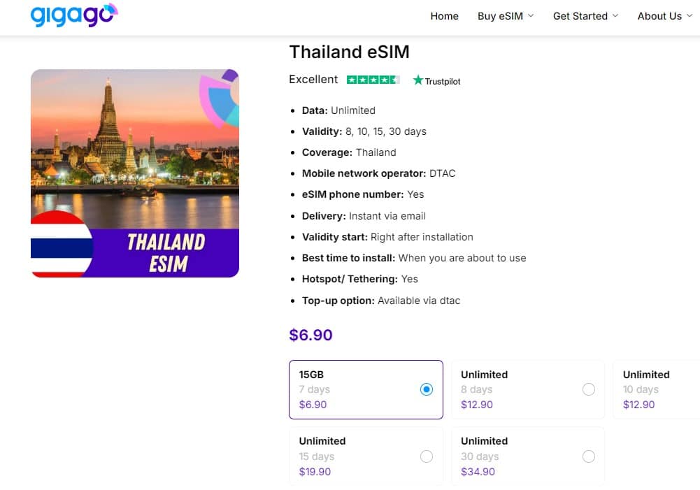 Thailand eSIM by Gigago as alternative to Phuket airport WiFi