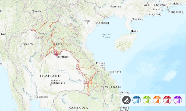 Lao Unitel coverage map in Laos (Source: nPerf) 