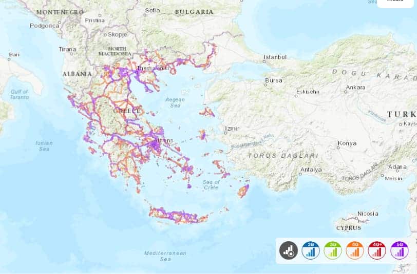 Vodafone Coverage map in Greece (Source: nPerf)