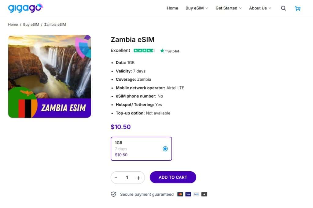 Gigago's Zambia eSIM