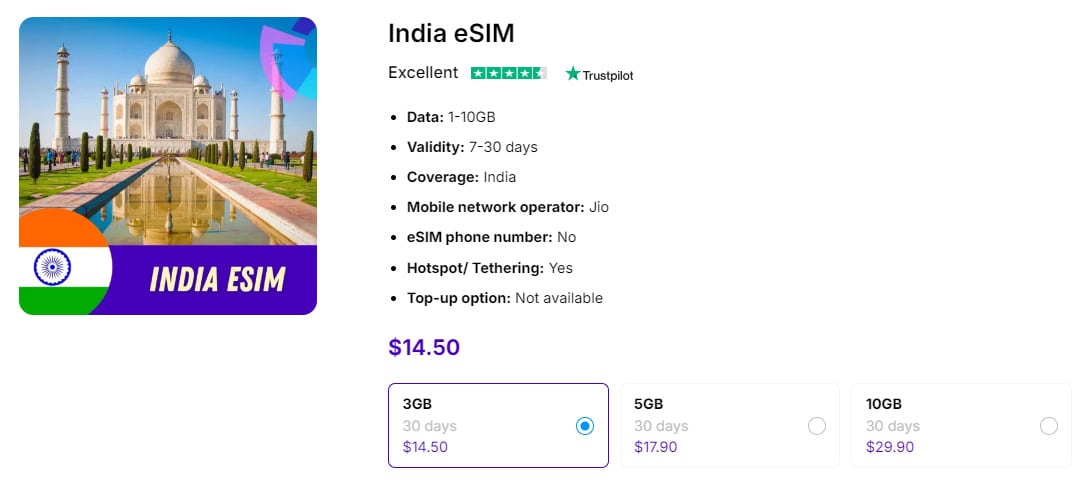 India eSIM from Gigago