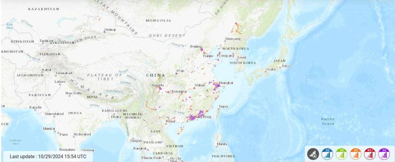 China mobile coverage map by nperfs