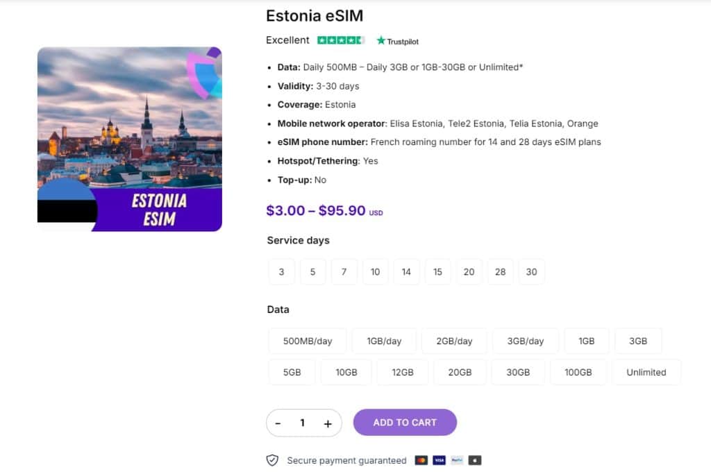 Estonia eSIM plans from Gigago