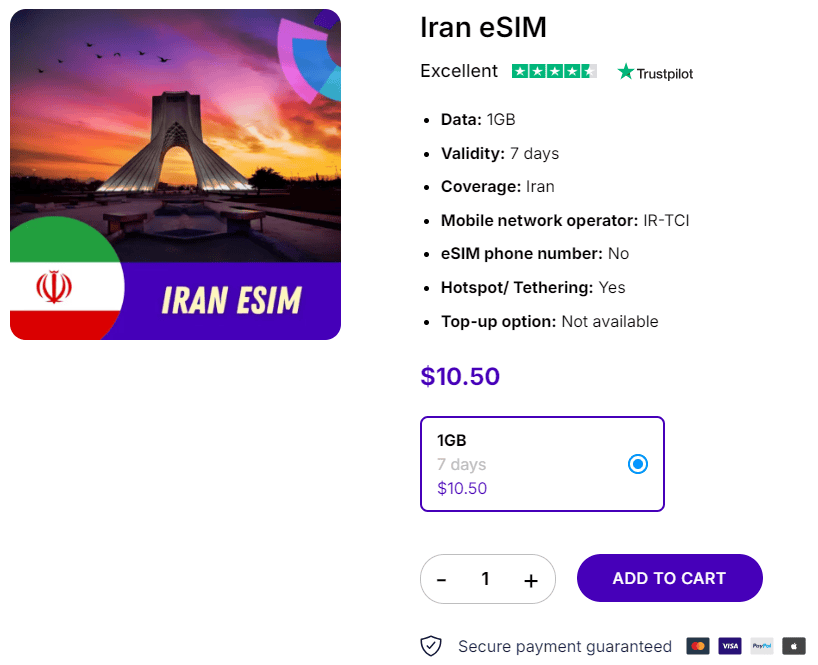 Tourists eSIM for Iran, alternative to Iran SIM cards