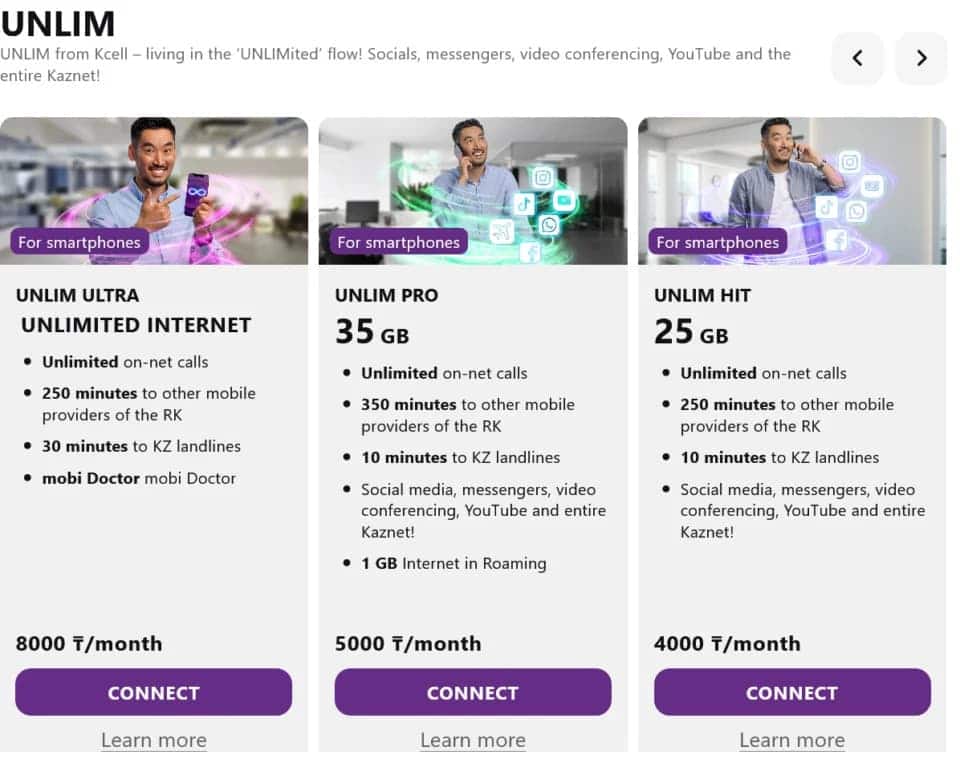 Unlim Kcell plans
