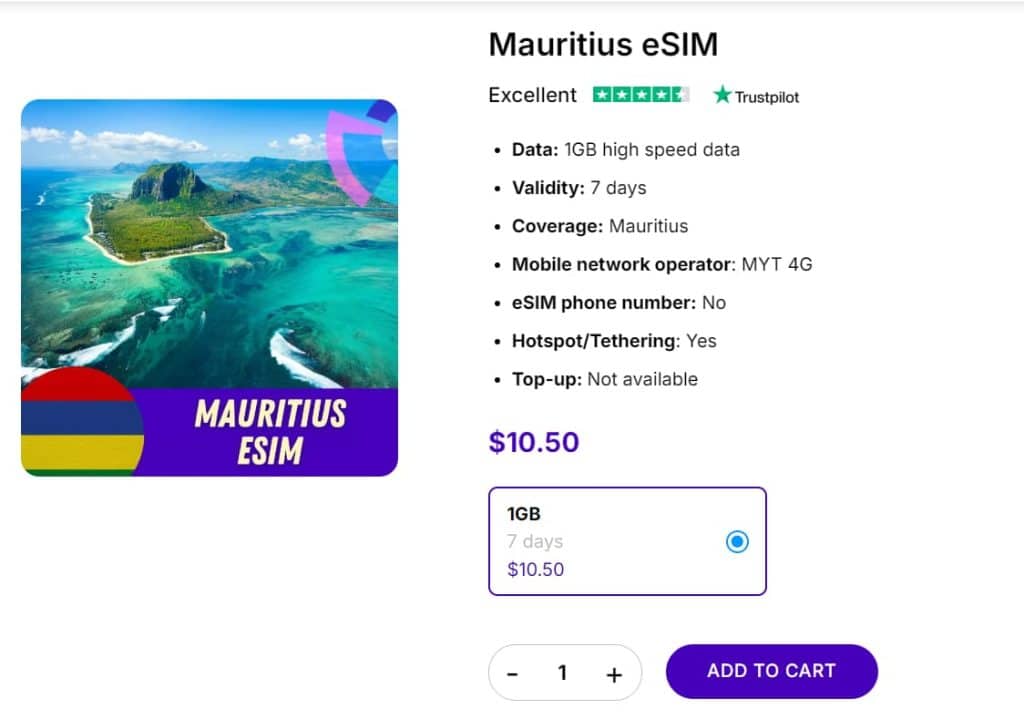 Mauritius eSIM plans of Gigago