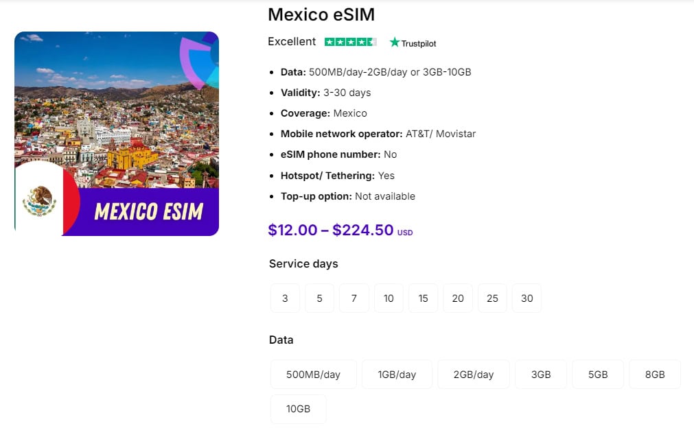 Mexico eSIM from Gigago providers 