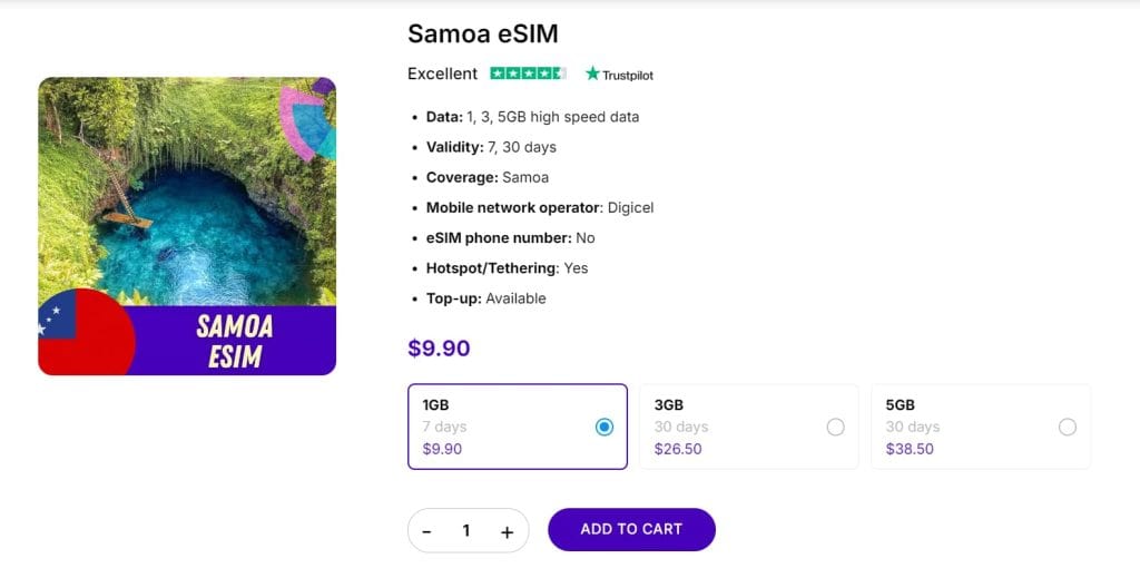 Gigago Samoa eSIM plans