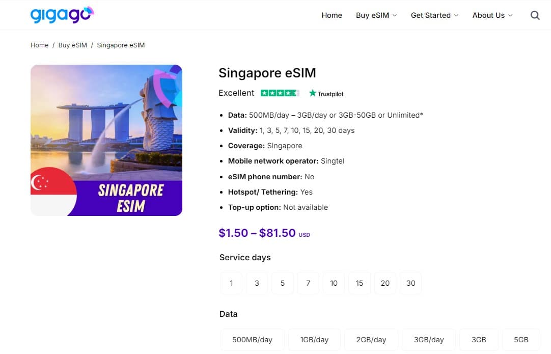 Singapore eSIM by Gigago as alternative to free WiFi at Changi airport