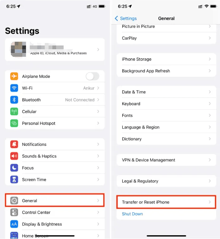 Steps to reset network settings