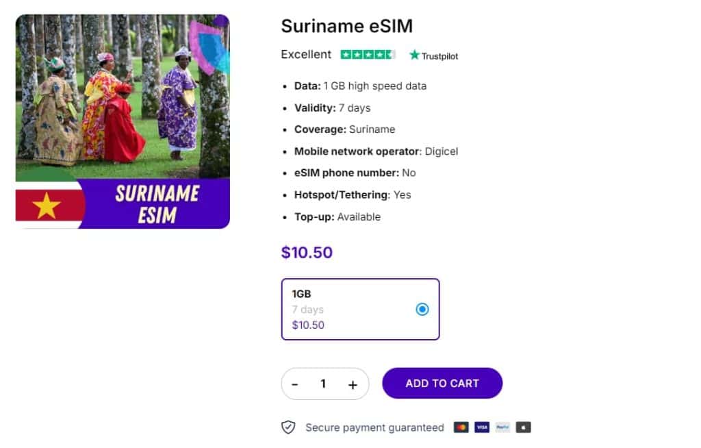 Suriname eSIMs of Gigago