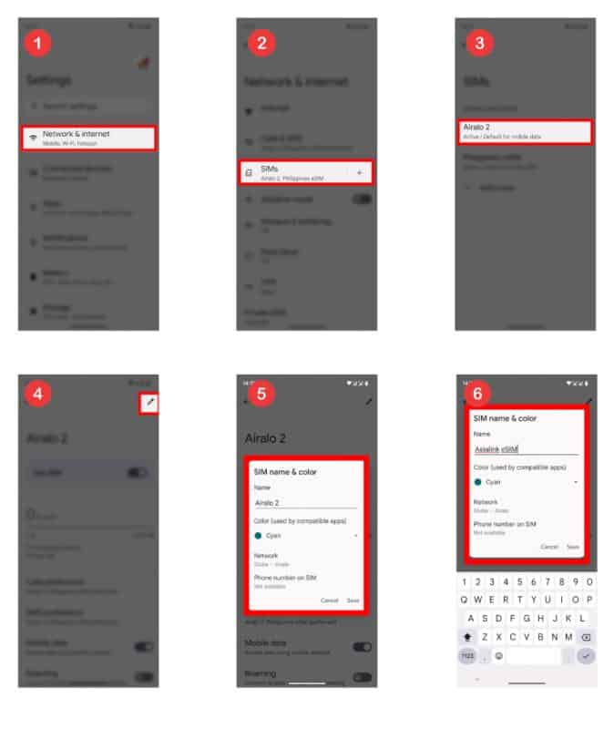 Steps to change label eSIM on Google Pixel