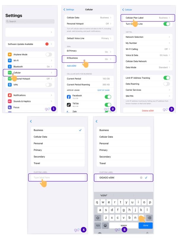 Change label of eSIM on iOS devices