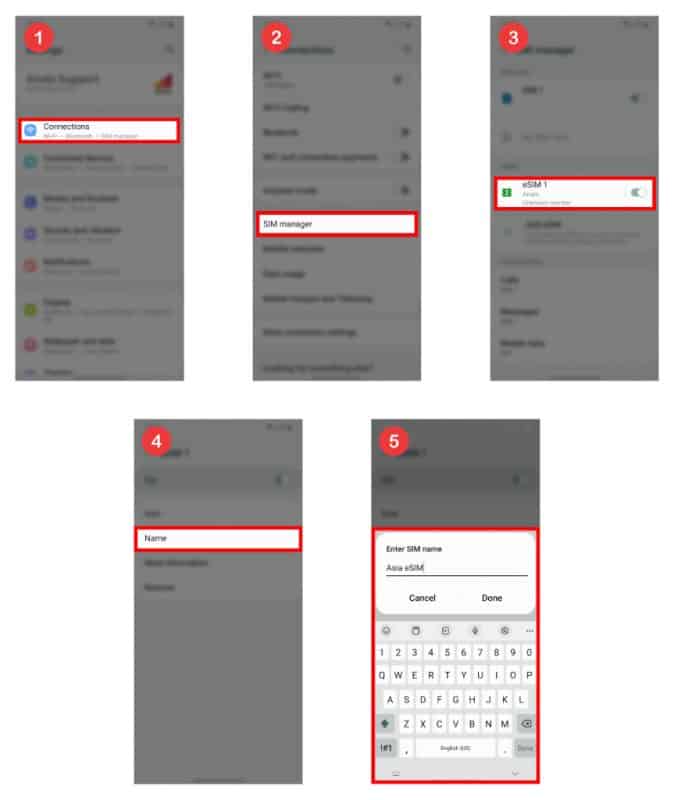 Steps to change label eSIM on Samsung Galaxy