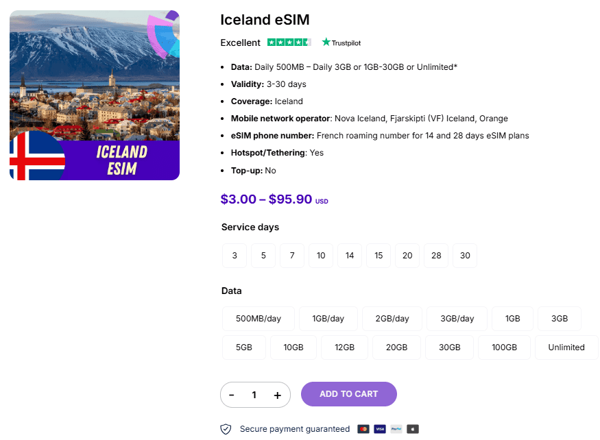 Consider purchasing a convenient and affordable Iceland eSIM from a trusted retailer like Gigago.